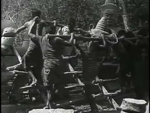 Workers Rebuild Angkor's Giants, Angkor Thom, Cambodia