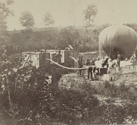 Inflating the balloon Intrepid, Near Gaines Mill, Virginia